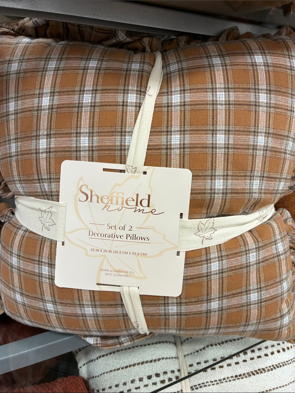 Sheffield Home Tan and White Plaid Decorative Pillow Set (Set of 2)